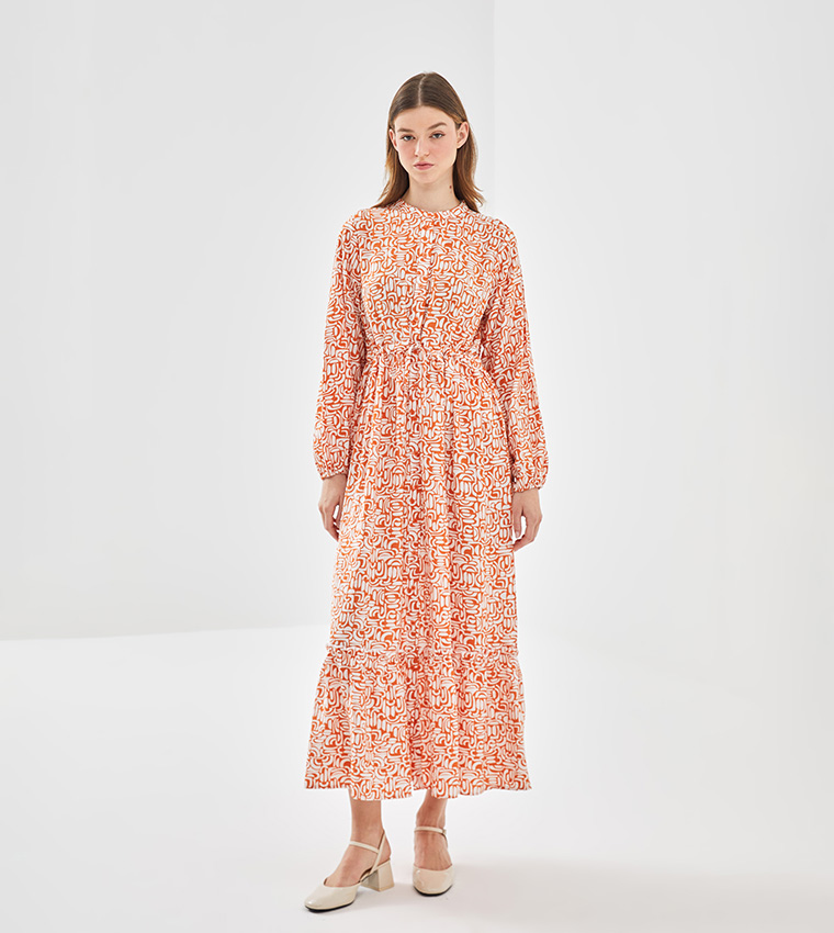 Patterned Long Sleeves Maxi Dress