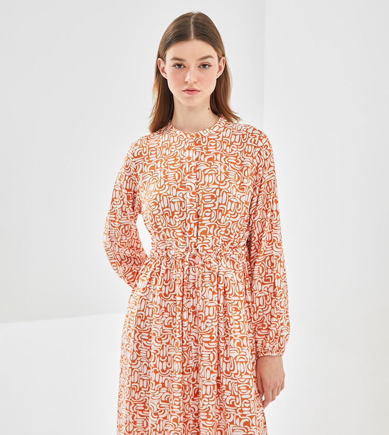 Patterned Long Sleeves Maxi Dress