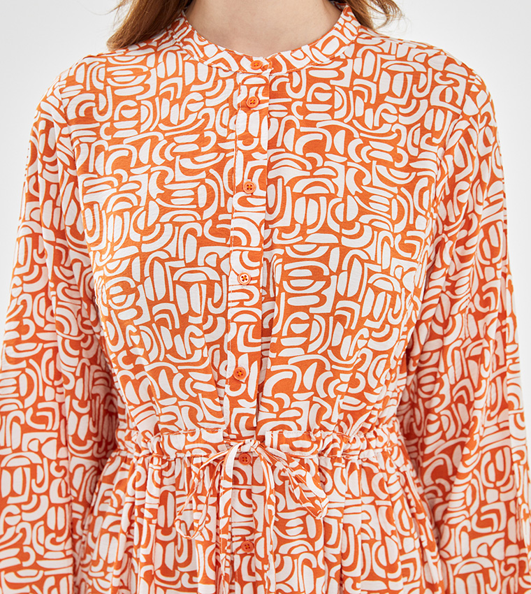 Patterned Long Sleeves Maxi Dress