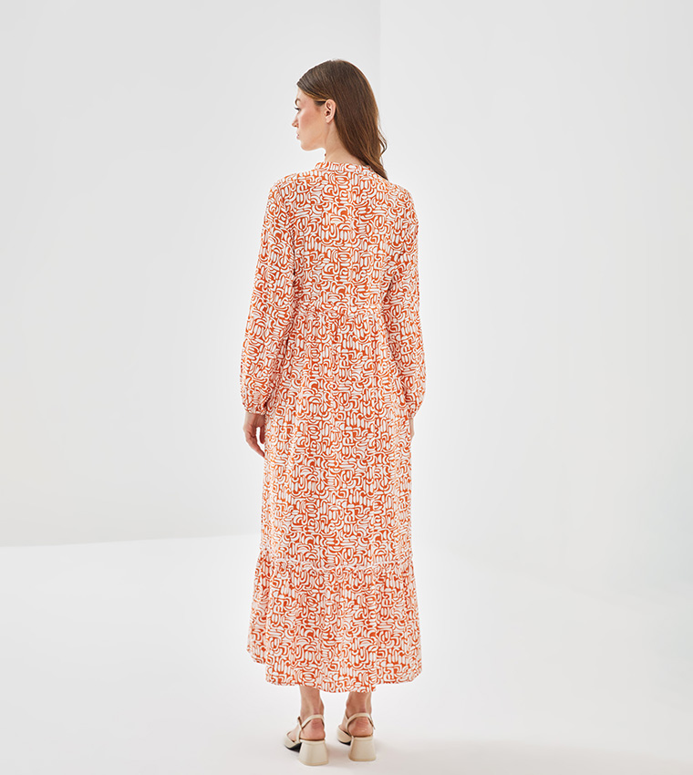 Patterned Long Sleeves Maxi Dress