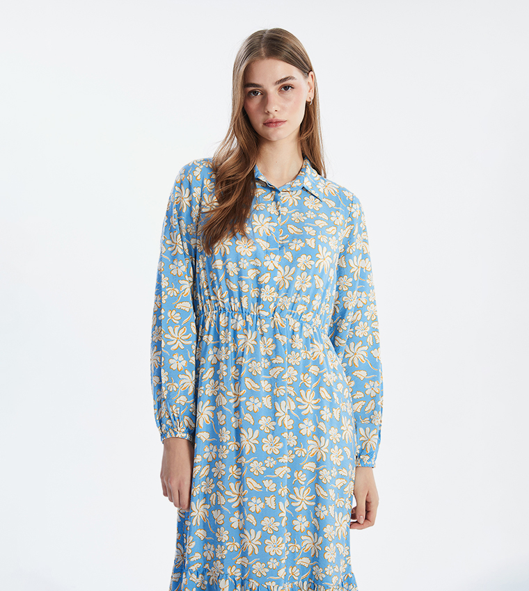 Printed Long Sleeves Midi Dress