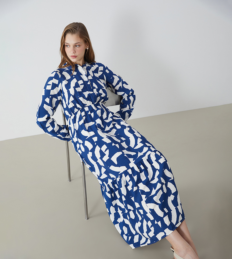 Patterned Long Sleeves Midi Dress