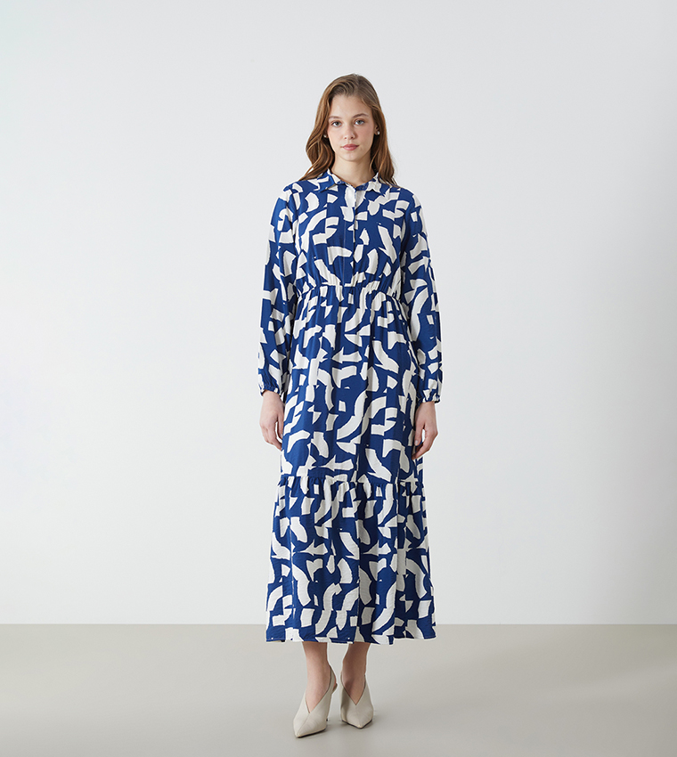 Patterned Long Sleeves Midi Dress