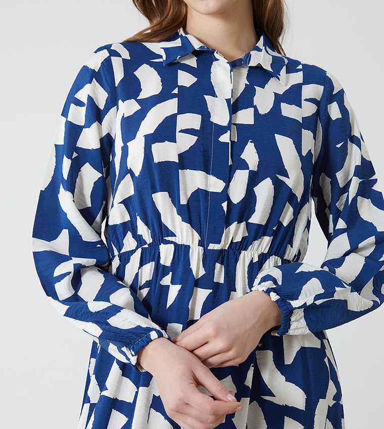 Patterned Long Sleeves Midi Dress