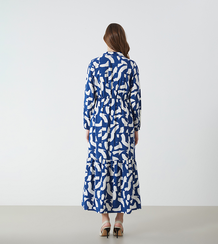 Patterned Long Sleeves Midi Dress