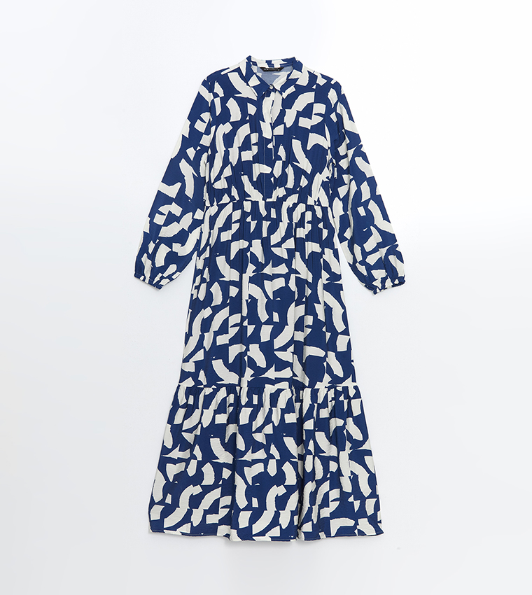 Patterned Long Sleeves Midi Dress