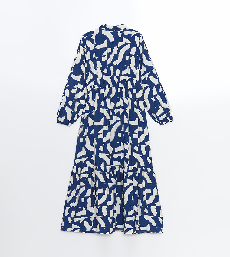 Patterned Long Sleeves Midi Dress