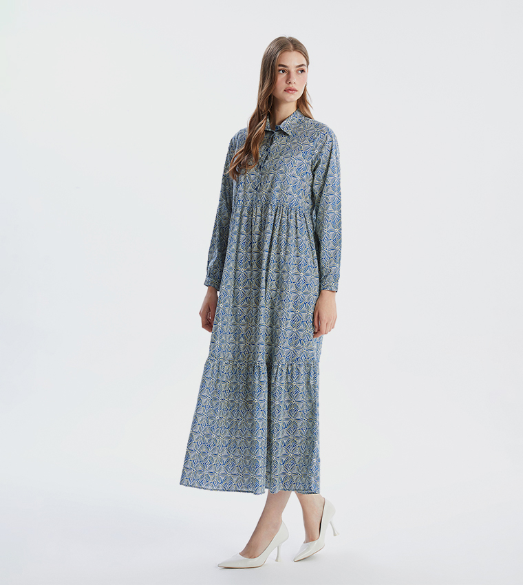 Patterned Long Sleeves Shirt Dress
