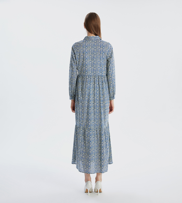 Patterned Long Sleeves Shirt Dress