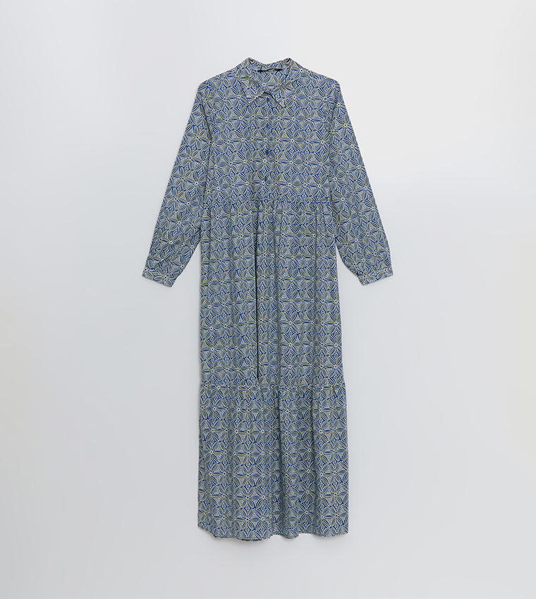 Patterned Long Sleeves Shirt Dress