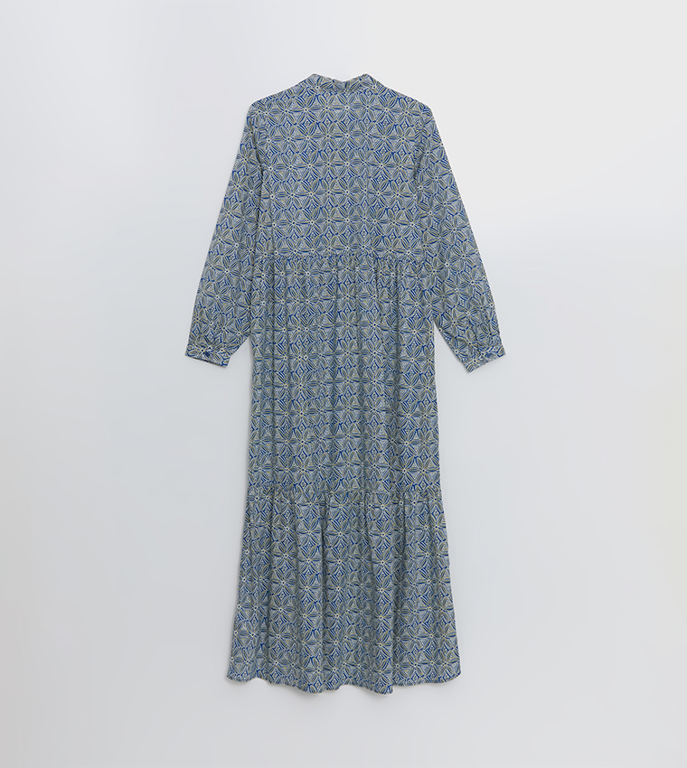 Patterned Long Sleeves Shirt Dress