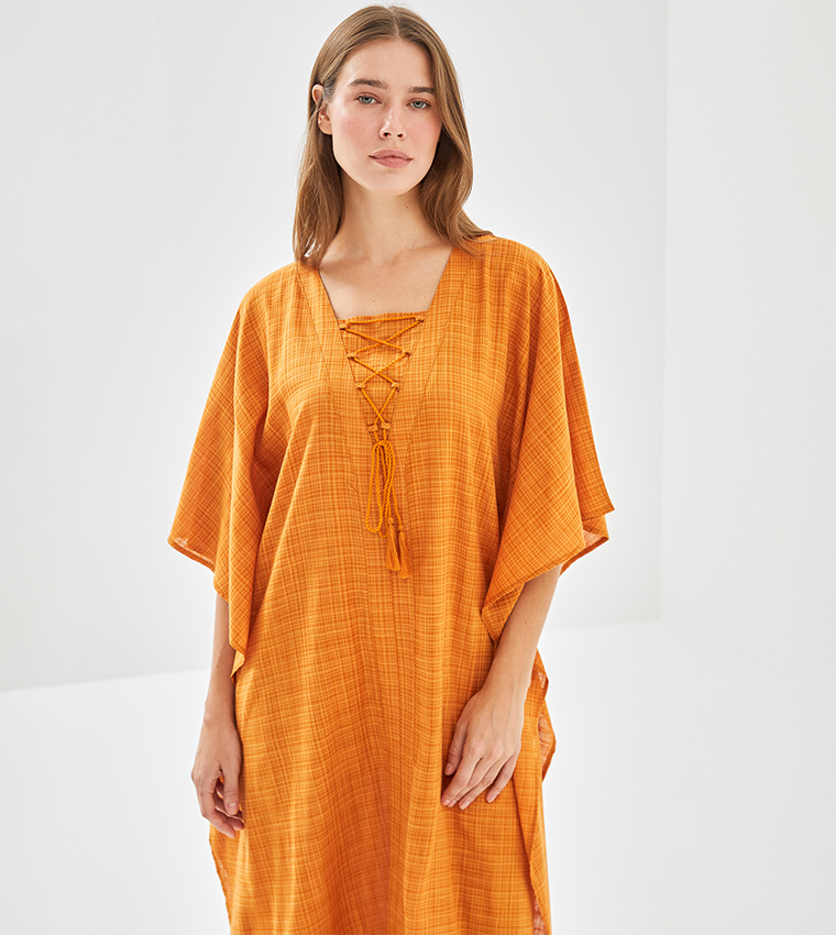 Patterned Flared Sleeves Midi Dress