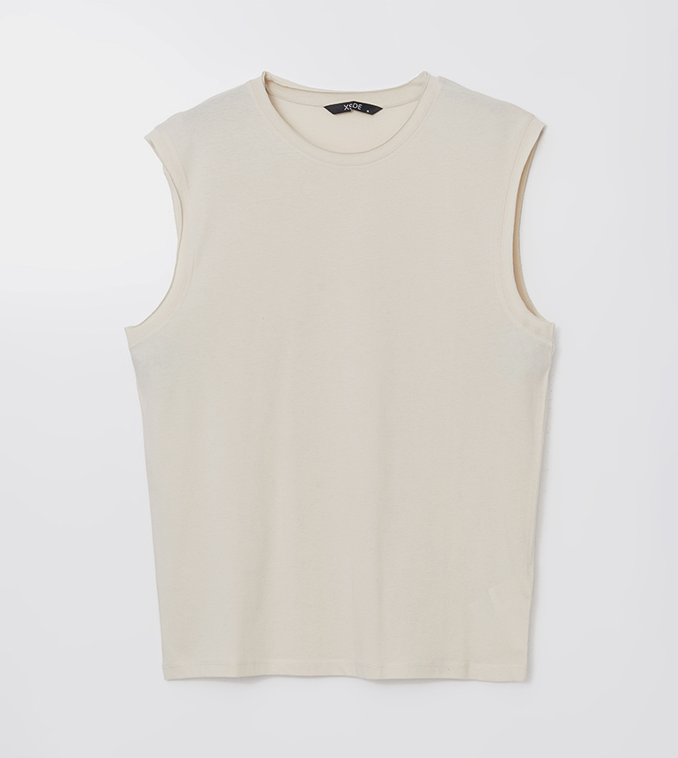 Solid Crew Neck Sleeveless T-Shirt