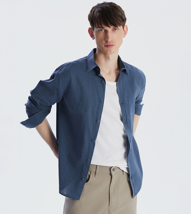 Linen-Blend Regular Fit Long Sleeves Shirt