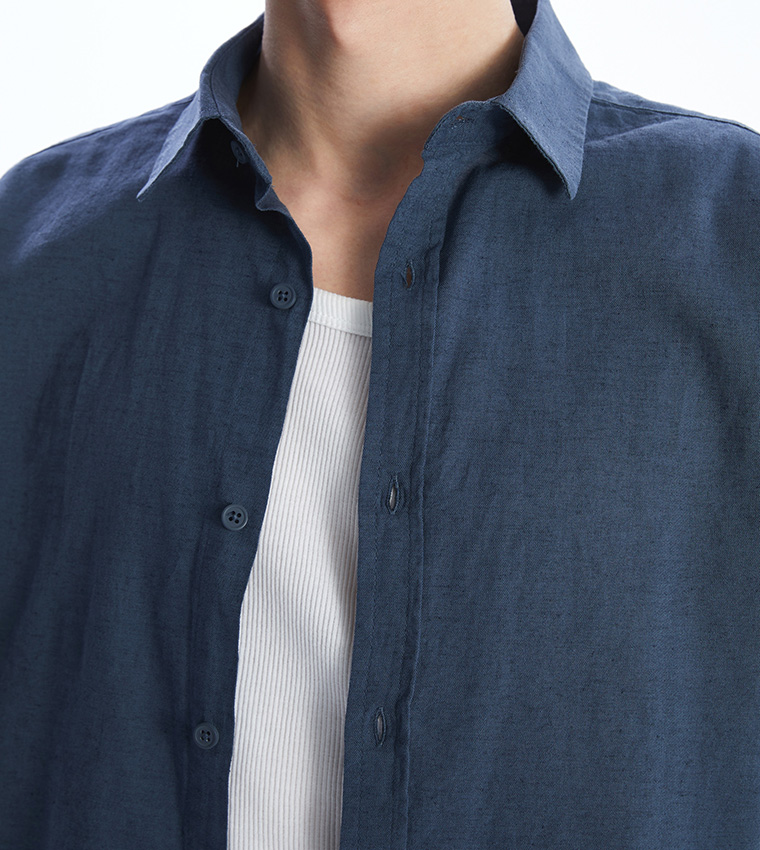 Linen-Blend Regular Fit Long Sleeves Shirt