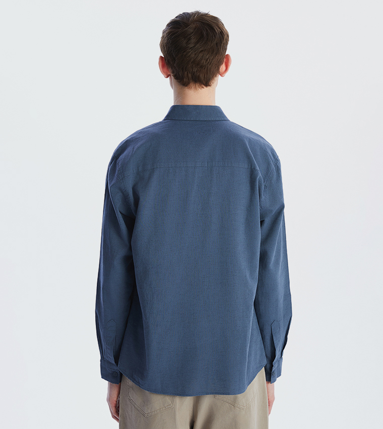 Linen-Blend Regular Fit Long Sleeves Shirt