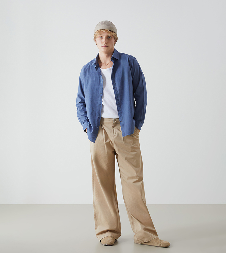 Linen-Blend Regular Fit Long Sleeves Shirt