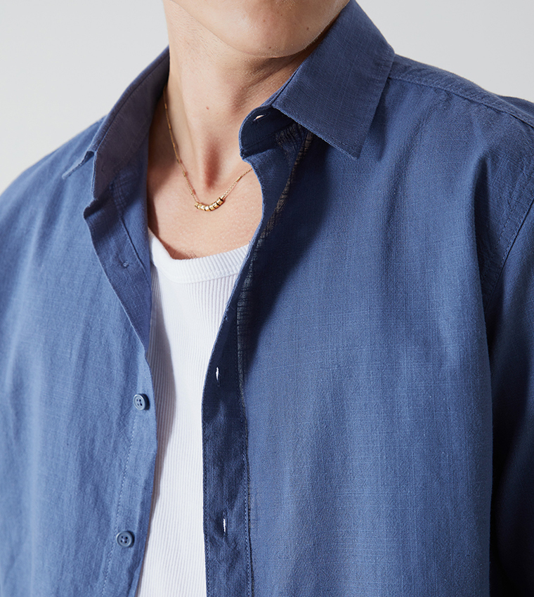 Linen-Blend Regular Fit Long Sleeves Shirt