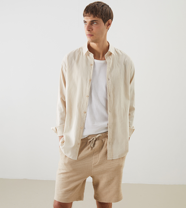 Linen-Blend Regular Fit Long Sleeves Shirt