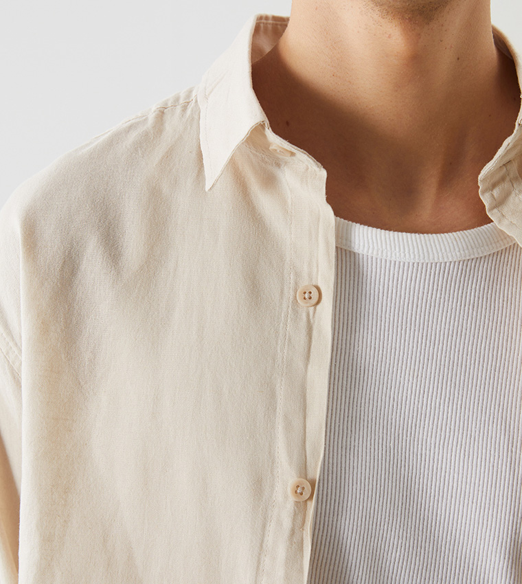 Linen-Blend Regular Fit Long Sleeves Shirt