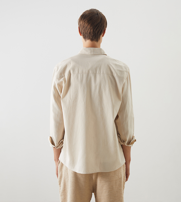 Linen-Blend Regular Fit Long Sleeves Shirt
