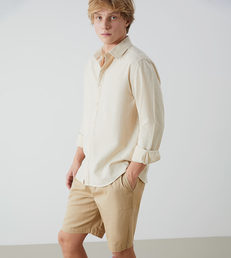 Linen-Blend Regular Fit Long Sleeves Shirt