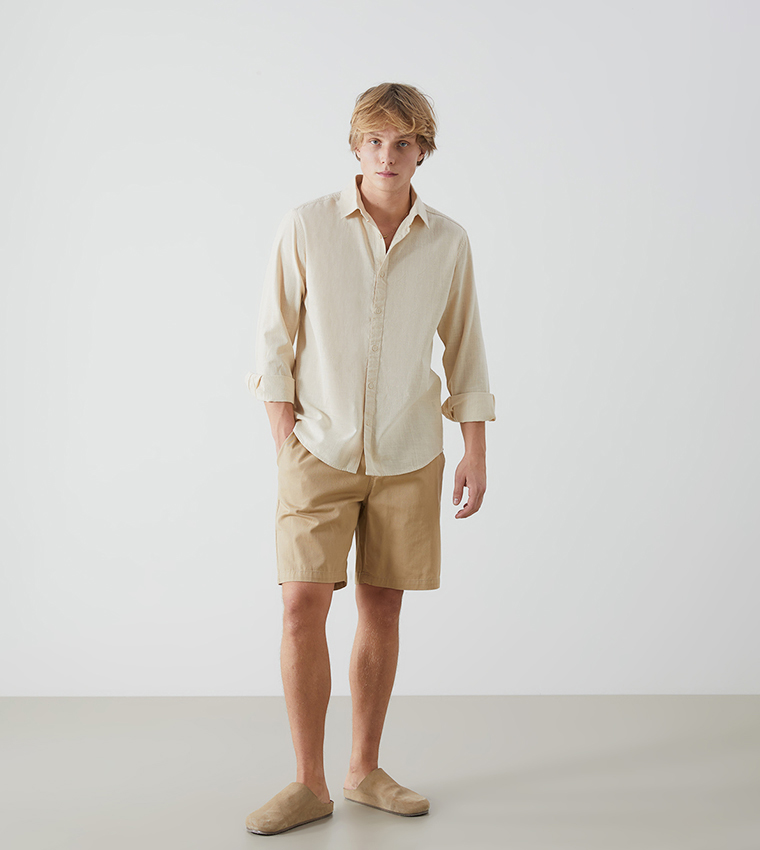 Linen-Blend Regular Fit Long Sleeves Shirt