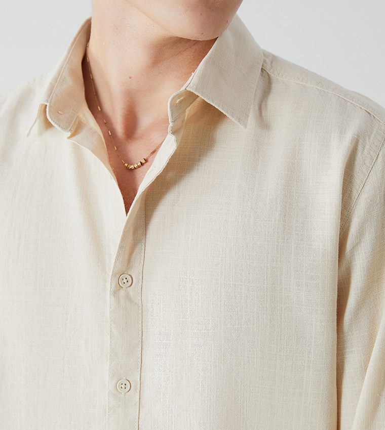 Linen-Blend Regular Fit Long Sleeves Shirt
