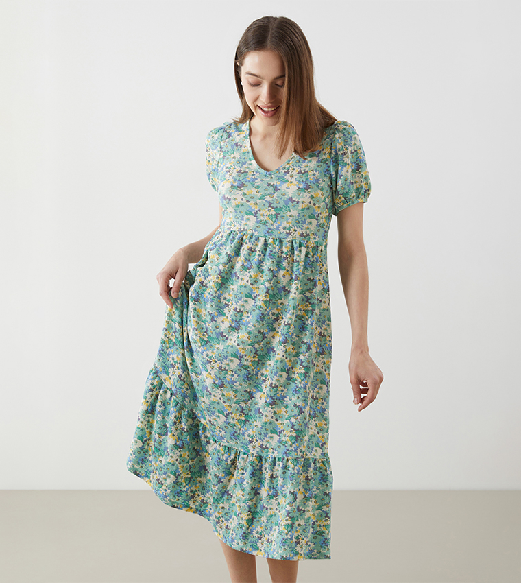 Floral V-Neck Midi Dress
