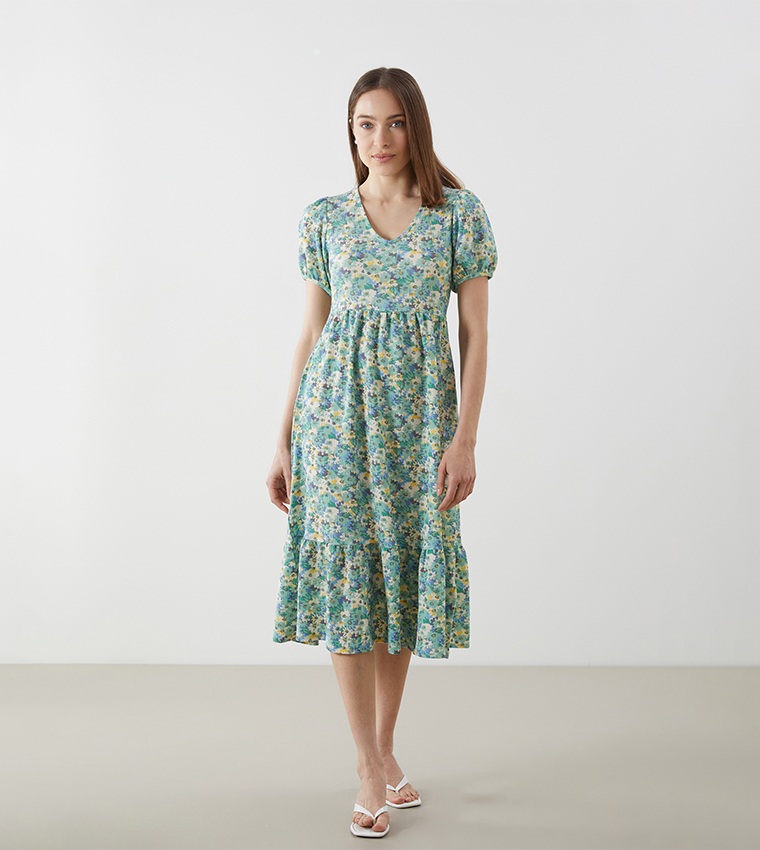 Floral V-Neck Midi Dress