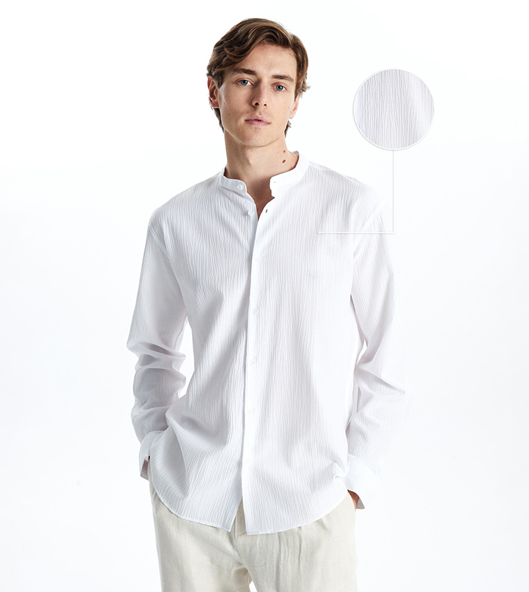 Textured Mandarin Collar Shirt
