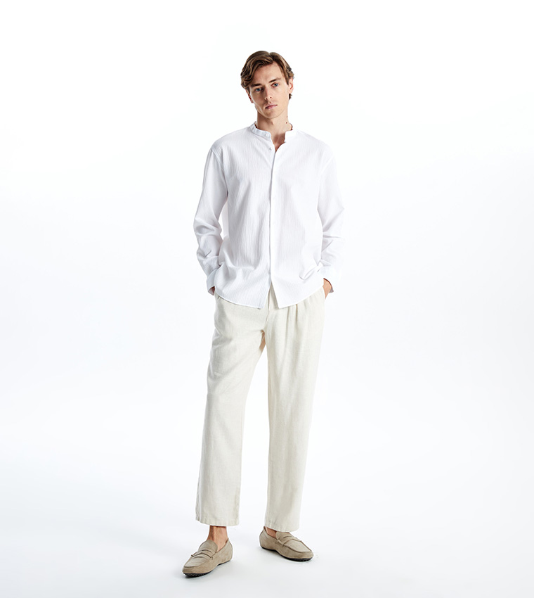 Textured Mandarin Collar Shirt