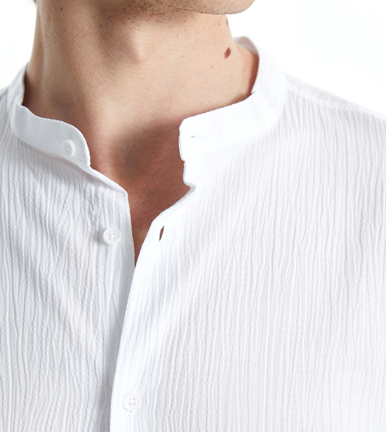 Textured Mandarin Collar Shirt