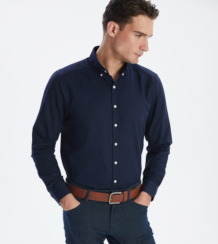 Solid Long Sleeves Oxford Shirt