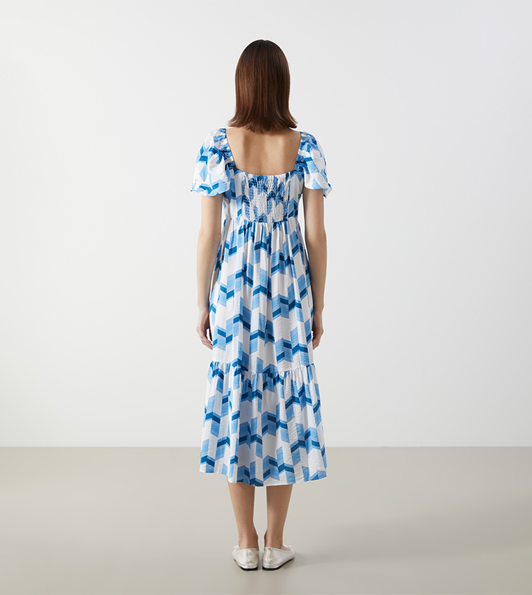 Patterned Flared Sleeves Midi Dress