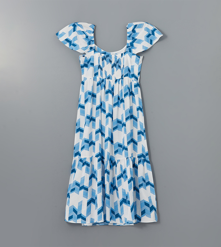 Patterned Flared Sleeves Midi Dress