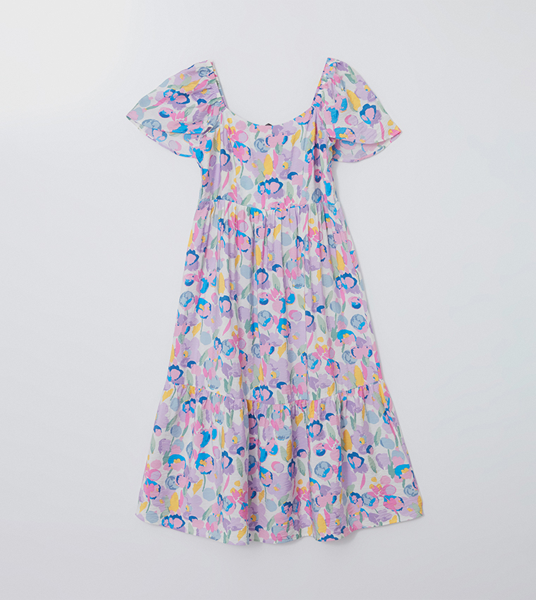 Patterned Flared Sleeves Midi Dress