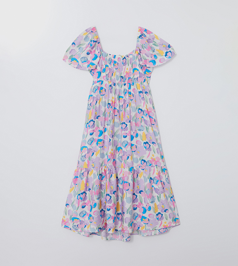 Patterned Flared Sleeves Midi Dress