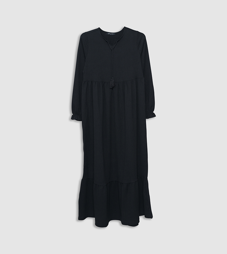 Textured Tie-Up Neck Midi Dress