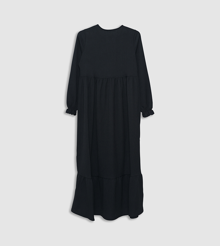 Textured Tie-Up Neck Midi Dress