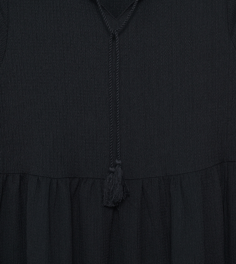 Textured Tie-Up Neck Midi Dress