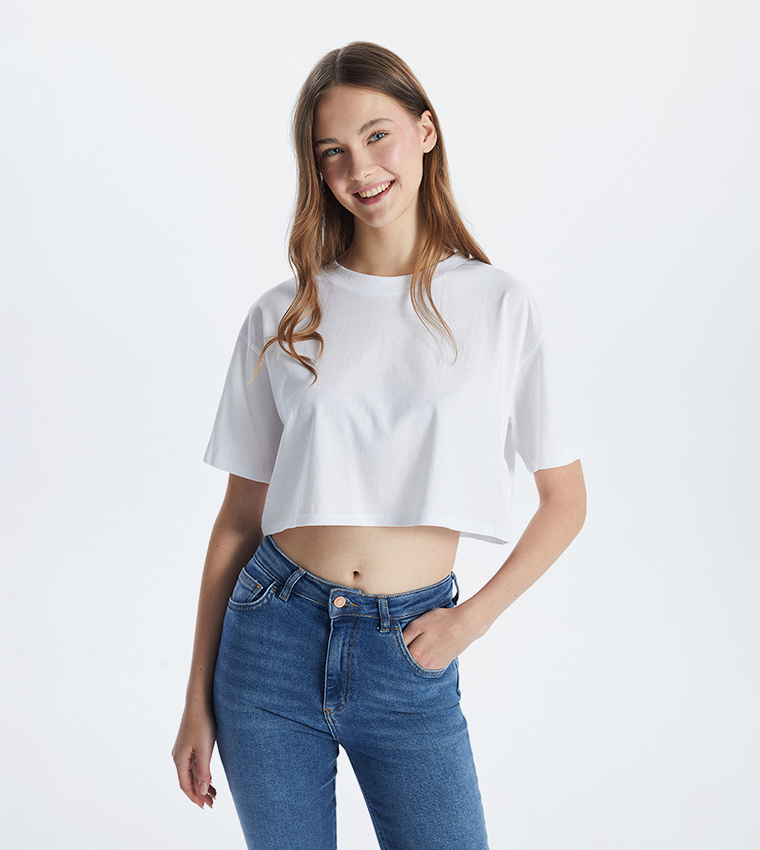 Solid Short Sleeves Crop T-Shirt