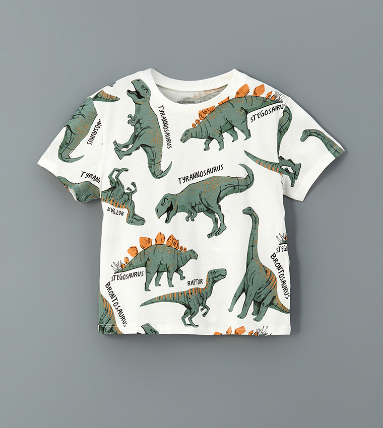 Dino Printed T-Shirt with Cargo Shorts