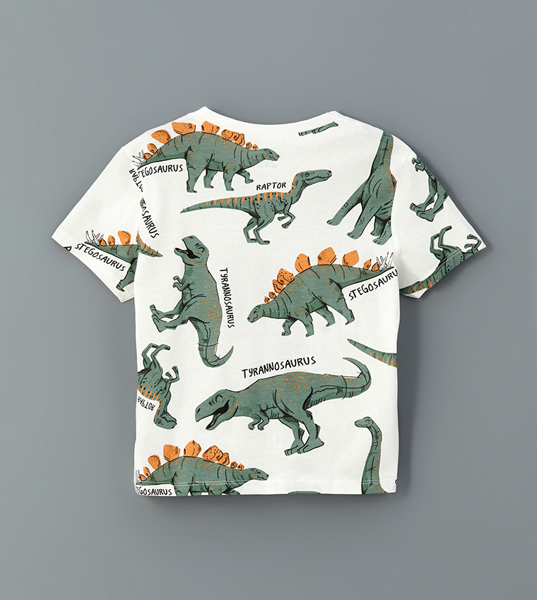 Dino Printed T-Shirt with Cargo Shorts