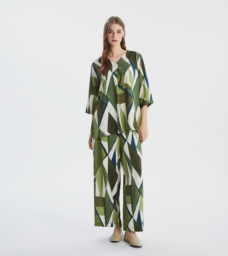 Patterned Wide Leg Pants