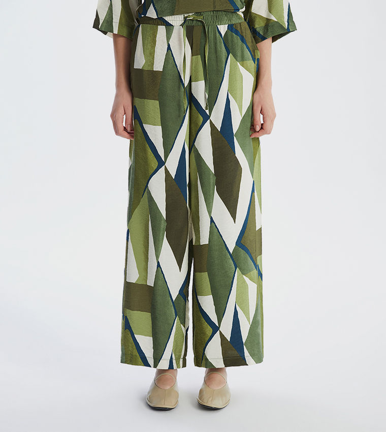 Patterned Wide Leg Pants