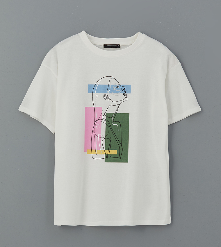 Buy LC Waikiki Printed Crew Neck T Shirt In White