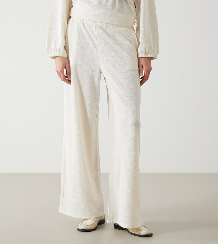 Textured Elastic Waist Wide Leg Pants