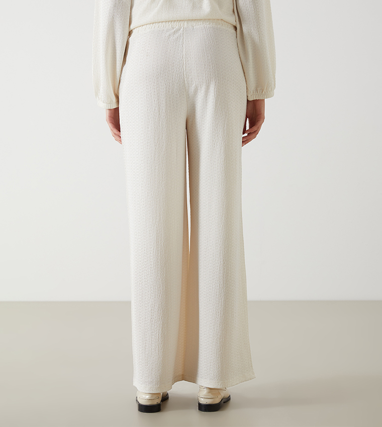 Textured Elastic Waist Wide Leg Pants