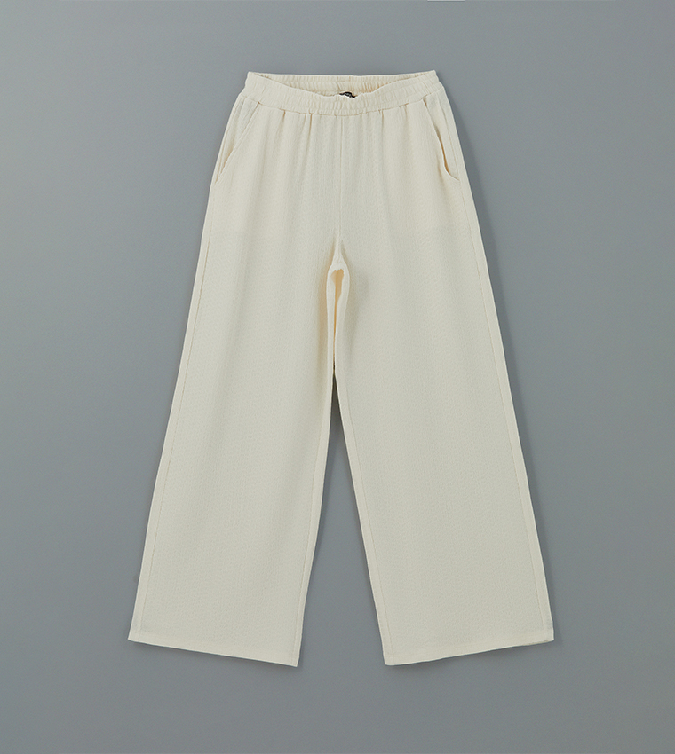 Textured Elastic Waist Wide Leg Pants